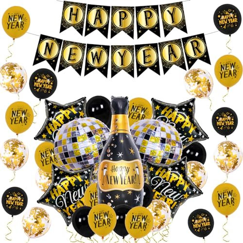 Bierflaschenballon Silvester Party Supplies für 2024 Schwarz Golden Happy New Year Banner Festival Party Dekor Geschenk Bierflasche Ballon für Männer