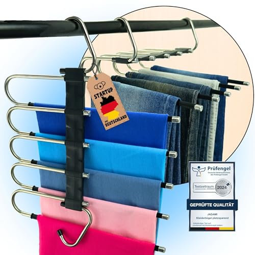 Jadami Kleiderbügel platzsparend mehrfach Hosenbügel mit Rutschschutz - 5in1 Hosenaufhängung - Kleiderschrank Organizer (1 Schwarz)