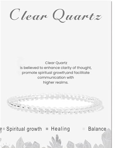 Uwiyo Echtes Naturstein Armband, 4mm Edelstein Armband Perlenarmband Yoga Armbänder Kugelarmband für Damen Mädchen Geschenk für Geburtstag Muttertag Weihnachten (Bergkristall)