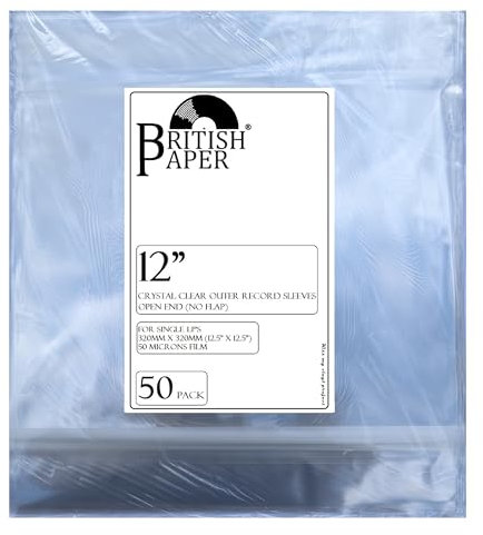 Britishpaper 12 Inch Vinyl Record Sleeves Outer Single LP Album Jacket, Clear Covers, Acid-Free 12 Sleeves (50)