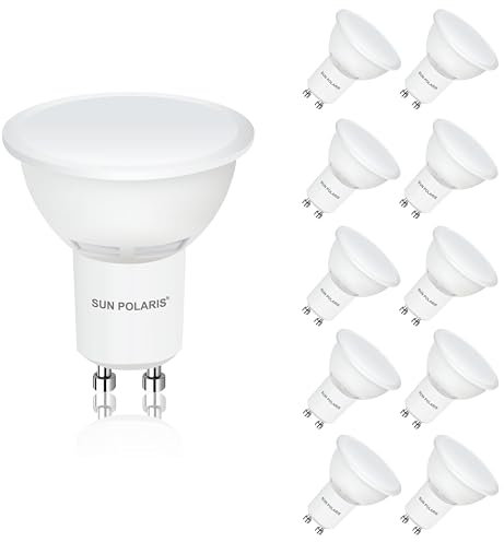 SUN POLARIS GU10 LED Bulbs, Warm White 2700K, 4.9W 400lm, 35W Halogen Spotlight Bulb Equivalent, Energy Saving Lightbulbs, 100° Wide Beam, Non-dimmable, Pack of 10
