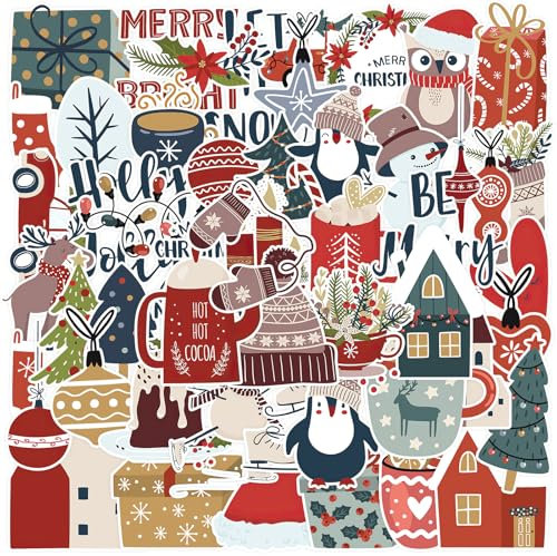 100 Stück Aufkleber Weihnachten, Wasserdichte Sticker Weihnachten, Frohe Weihnachten Weihnachten Sticker, Christmas Stickers Für Laptop, Skateboard, Koffer, Weihnachten Scrapbook Aufkleber