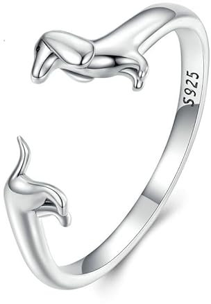 Fajewellery Ring Hund 925 Silber Verstellbare Ringe Hunde Mädchen Schmuck Geschenk für Hundeliebhaberin Damen Frauen (Silber)