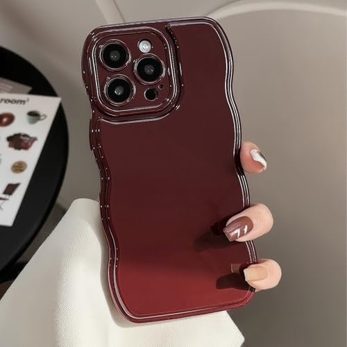Rokmym Compatibile con iPhone 16 Pro, semplice design ondulato, telaio ondulato, morbido silicone, antigraffio, retro in TPU per iPhone 16 Pro, rosso bordeaux