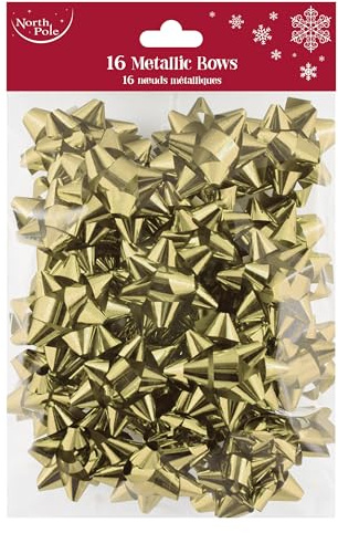 Eurowrap Pack of 16 Metallic Gold Luxury Gift Bows Traditional Christmas Birthday Present Xmas Gift - Gift Bows for Christmas - Decorative Bows for Presents