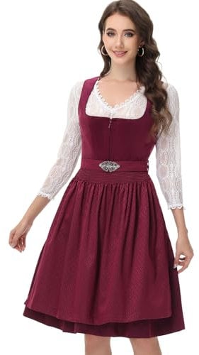 ELFIN Samt Dirndl Damen Midi - Elegantes Trachtenkleid für Oktoberfest, 60cm