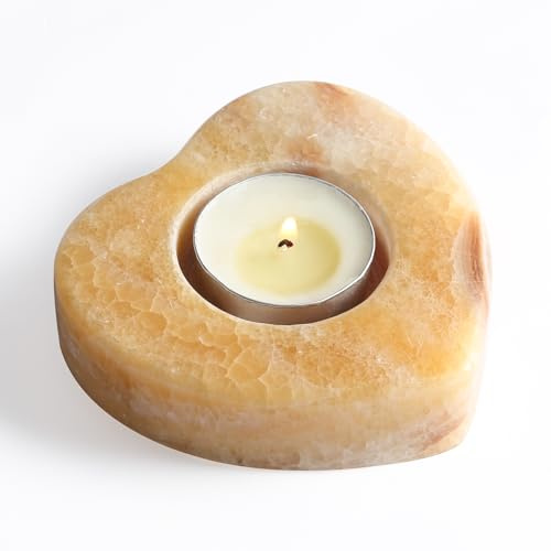 Cahzfie Luxuriöse Türkei Onyx Herzförmige Teelichthalter, 2 Stück Kerzenhalter, Wohnzimmer Schlafzimmer Deko Tischdeko, Kerzenständer für Hochzeit, Geburtstag, Urlaub, Party Dekoration (Orange Onyx)