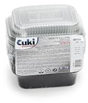 Cuki Professional Bandejas de aluminio con tapas ultrarresistentes, 1 porción, lacadas, 16 x 12 x 5 cm, 1 paquete de 25 unidades, desechables para horno, microondas, nevera, cocina, conservación