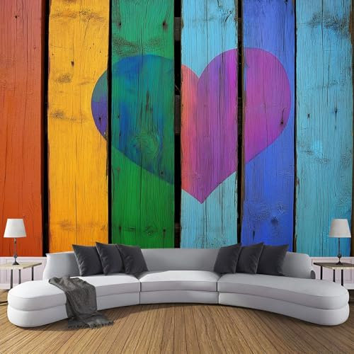MIATCENRT Couleur Amour Planche De Bois Papier Peint Effet 3D, 308X220Cm (L×H) Photo Peintures Murales, Salon Tv Canapé Thème Hôtel De Luxe Couloir Fond Rétro Mur Peinture Décor À La Maison