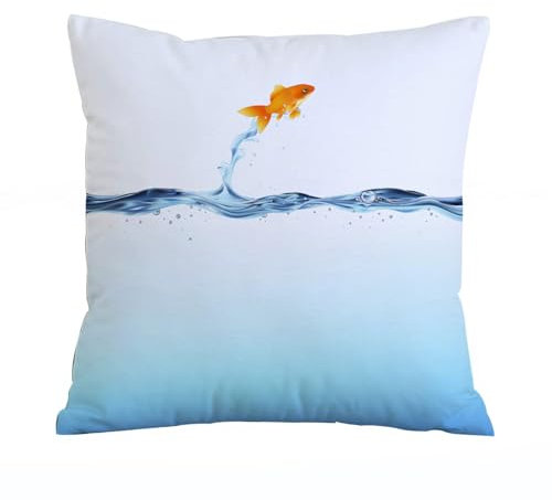 ERRTU Kissenbezug 50x50 cm,Aquarium, Kleiner Goldfisch springt aus dem Wasser Valor Challenge F,Dekokissen Kissenbezüge Deko Kissen Bezug Wohnzimmer Zierkissen für Sofa Stuhl Bett Garten
