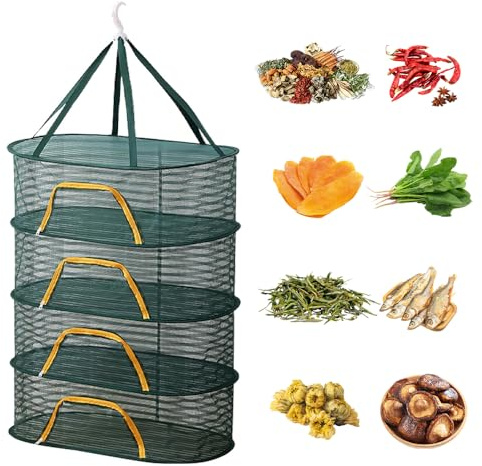 Afenau 4-Layer Drying Net Herbs Small, 40 x 60 cm / Layered Herb Dryer Hanging, Herb Drying with Zip, Herb Net for Drying, Drying Net Small for Plant, Fish, Vegetables, Fruit
