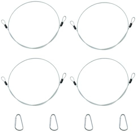 4 Pezzi Cavi di sicurezza, 100 cm × 3 mm Cavo Acciaio Rivestito in PVC Anticaduta, con Gancio, Corda Sicurezza per Luci Palco, DJ, Bicicletta, Staffe LED, Cavo Flessibile Multifunzione