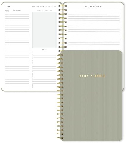 Sweetzer & Orange Tagesplaner-Notizbuch – undatiertes zweiseitiges Tageslayout mit Stundenplan, To-Do-Liste, Prioritäten und Notizen, 16,5 x 24,1 cm, Spiralbindung, Produktivitäts-Organizer – 160