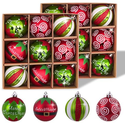 18 Stück Weihnachtskugeln, Christbaumkugeln Kunststoff Christmas Ball Weihnachtskugel Aufhänger Christbaumkugeln Christbaumschmuck Elfen Thema Weihnachtsbaum Schmuck Rot Grün Weiß