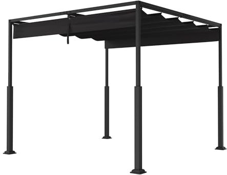 NAIZY Pergola 3x3 m Garten Pavillon mit Schwarz Verschiebbar Schiebedach, Pergola Wasserdicht Stabil Winterfest Gartenpavillon aus Metall Rahmen & Polyestergewebe, für Garten Balkon Terrasse