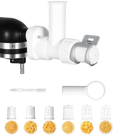 HOMGEN Pasta Maker Attachment for Kitchenaid Mixer with 6 Different Shapes Nozzles & Plug Rod & Cleaning Brush Compatible with Kitchen Aid Stand Mixer for Making Spaghetti, Macaroni, etc