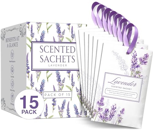 15 Pack Lavender Sachets for Drawers and Closets, Scented Sachets for Drawers, Closet Freshener Sachet for Drawers to Refresh Any Space, Lavender Sachet Bags, Scented Drawer Fresheners for Dresser