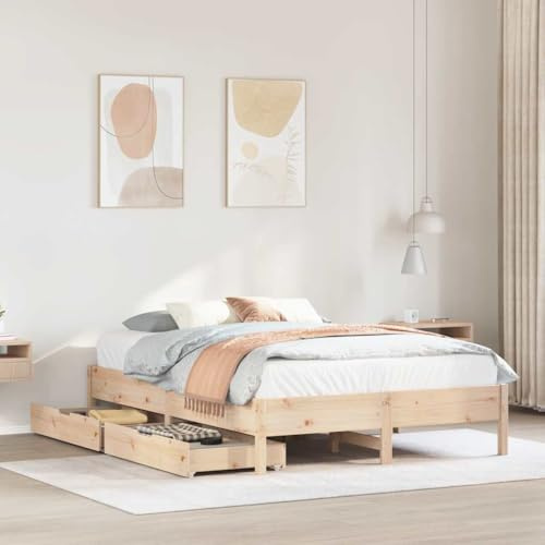 HaoChrymec Massivholzbett mit Lattenrost aus Kiefernholz, Robustes Design, Mit Schubladen und Rollen, polsterbett, jugendbett, Für Schlafzimmer, 160x200 cm