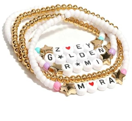 Bigingjia 5 Pack Korea Pop Demon Singer Hunters Girl Bracelet Set, Korean Pop Fan Friendship Bracelets Kit with Names, BFF Gifts for K-Pop Fans, Costume Accessories Birthday Gift