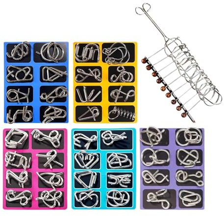 Lunaobrik Metall Draht Puzzle Set, Lehrreiches Gedächtnis- und -Spielzeug, Geschicklichkeitsspiel zum Trennen und Verbinden, Für Kinder Erwachsene Herausforderung Zu Hause Reise Partys