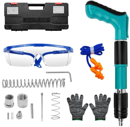 Concrete Nail Gun Kit, Removable Manual Steel Nail Gun (Green, No Nails) | 5 Speed Nail Gun Cordless for Ceiling/Fixture Install/Wire Hider, Removable and Cleanable