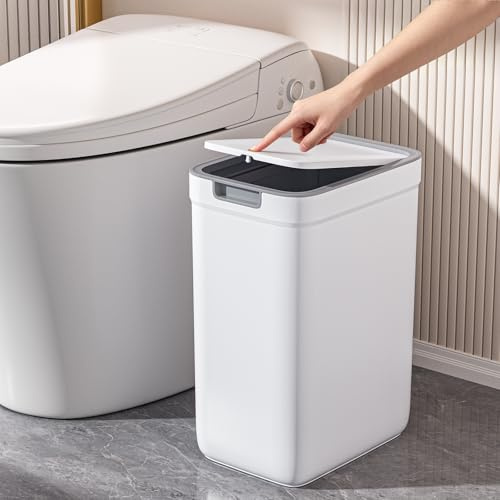 MOPUP Badezimmer-Mülleimer mit Deckel, 13,5 l, schmal | Kunststoff, Aufklappbarer Deckel, Hundesicher, Für Badezimmer, Küche, Schlafzimmer