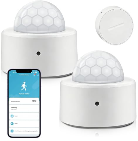 Zigbee 3.0 Lot de 2 détecteurs de mouvement intelligents ZigBee, angle de détection de 120°, avec fonction d'alarme, compatible avec l'application SGZIOO Life/Tuya, sécurité intelligente