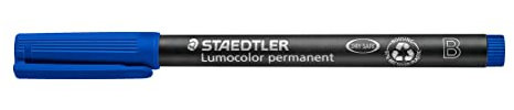 STAEDTLER permanent Marker Lumocolor, blau, Keilspitze ca. 1,0 - 2,5 mm, wisch- und wasserfest, Made in Germany, nachfüllbar, lange Lebensdauer, 10 blaue Universalstifte im Kartonetui, 314-3