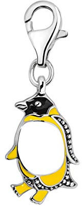 Quiges Charms Anhänger Mehrfarbiger Emaille Pinguin Versilbert Damen Schmuck für Bettelarmband