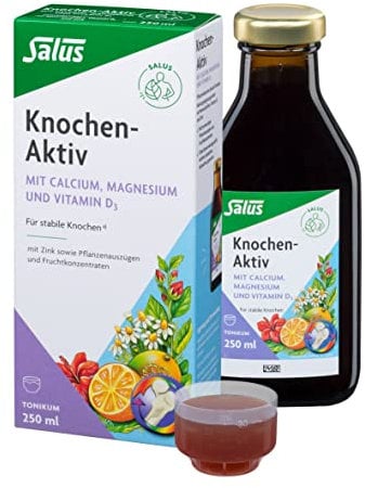 Salus Knochen-Aktiv Calcium + Magnesium - 1x 250 ml Tonikum - Nahrungsergänzungsmittel mit Calcium, Magnesium, Vitamin D3 und Zink - ohne Konservierungsstoffe
