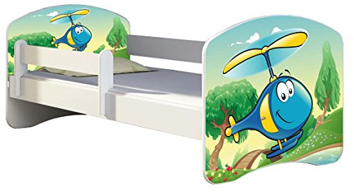 Kinderbett Jugendbett mit einer Schublade und Matratze Weiß ACMA II 140 160 180 40 Design (180x80 cm, 35 Hubschrauber)