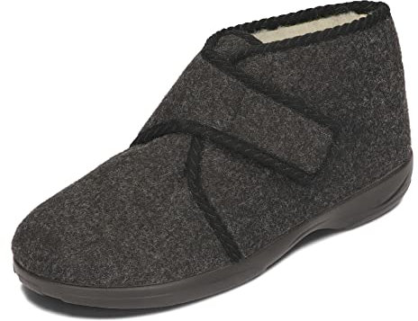 BAWAL Damen Herren Warme Hausschuhe aus Filz mit Wolle Klettband Unisex Hüttenschuhe 36-46 EU (Grau/Schwarz, EU Schuhgrößensystem, Erwachsene, Numerisch, M, 43)