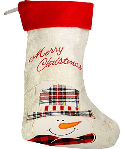 alles-meine.de GmbH XL - Weihnachtssocke & Filzstrumpf - Leinen & Filz - 52 cm - Schneemann - zum Aufhängen - Nikolausstiefel - Nikolausstrumpf/Weihnachtsstiefel - großer Gesch..