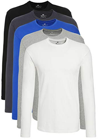 Lower East Men's LE133 Long-Sleeved Shirt, Black/Smoke Blue/Royal Blue/Light Grey Heather/White, L (Pack of 5)