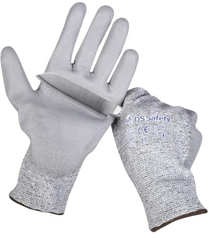 DS Safety PU beschichtung Schnittschutz Handschuhe Handschutz für Schneiden Arbeitshandschuhe Level 5 Grau 12 Paare Größe:10/XL
