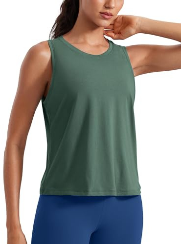 CRZ YOGA Pima Cotton High Neck Tank Top | Workout, Natürlich Weich, Classic Fit, Taillenlang, Ärmelloses Shirt für Damen