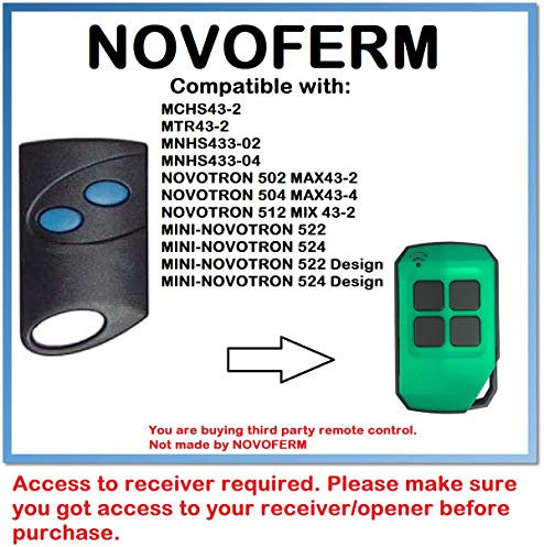Télécommande compatible NOVOFERM MCHS43-2 433.92MHz