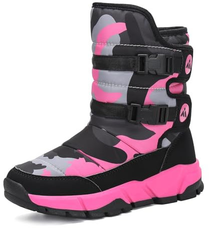Mishansha Stivali Neve Bambini Stivaletti Ragazze Doposci Scarponcini Imbottiti di Pelo Scarpe Invernali Comodi Caldi e Antiscivolo Outdoor, Rosa Fucsia, 35 EU