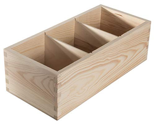 WooDeeDoo Wooden Desk Organiser with 3 Compartments Open Storage Box Plain Pine Crayon Holder Pen Pot Tidy Office Craft Multipurpose Container Natural Tray Crate 30 x 14 x 9.5 cm