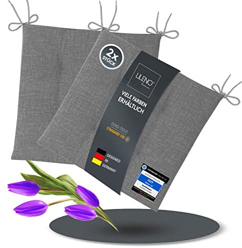 LILENO HOME 2er Set Stuhlkissen Hellgrau (40x40x4,5 cm) - Sitzkissen für Gartenstuhl, Küche oder Esszimmerstuhl - Bequeme UV-beständige Indoor u. Outdoor Stuhlauflage als Stuhl Kissen