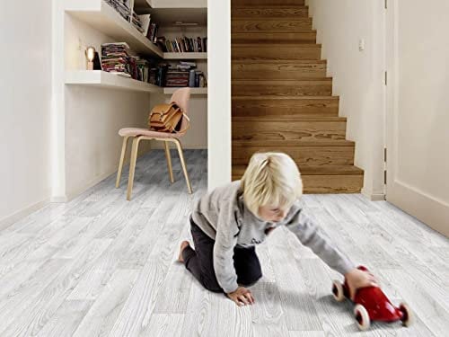 PVC Bodenbelag Vinylboden in weiß gemasertem Holz, Zuschnitt (2m breit, 1m lang)