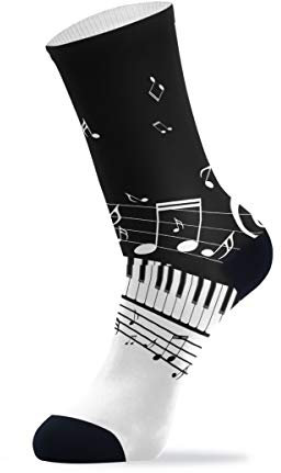 Linomo Musik Note Musical Klavier Ausgefallene Outdoor-Sport Lässig Crew Socken Hohen Knöchel, Kleid Socken für Männer Frauen 1 Pack