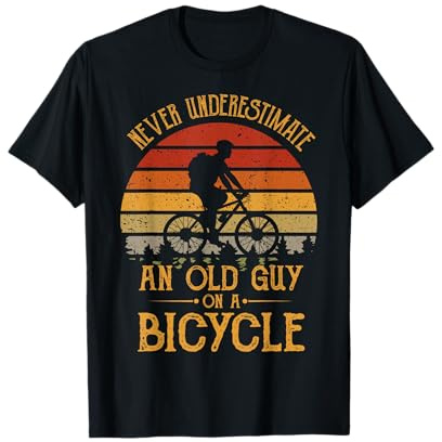 Trendy Creations Gifts Vintage Never Underestimate An Old Guy On A Bicycle Cycling T-Shirt - Men's Cycling Enthusiasts - Black - Small - Short Sleeve - Classic Fit - Cotton 60%, Polyester 40%