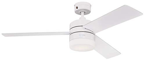 Westinghouse Lighting 72271 – Ventilatore da soffitto LED moderno Alta Vista con luce e telecomando, 122 cm, finitura bianca, vetro opalino smerigliato