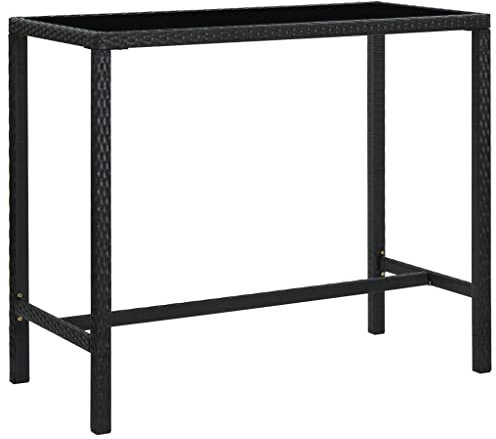 vidaXL Table de Bar de Jardin Table de Comptoir Table de Pub Meuble de Patio Terrasse Extérieur Noir 130x60x110 cm Résine Tressée et Verre