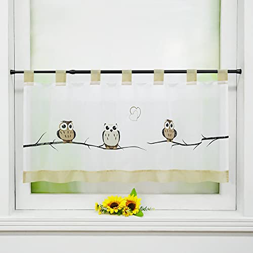 Joyswahl Voile Scheibengardine Bistrogardine mit Schlaufen »Grete« mit Eulen Muster Transparente Gardine Stores HxB 45x90cm, Sand 1er Pack