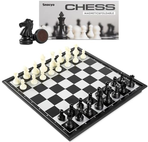 Snocyo Chess Set, Folding Chess Board, Magnetic Chess Pieces, Travel Chess Games Toys for Kids Adults, Portable Chess Board Set, Educational Board Games Gifts (Black/White)