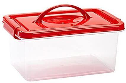 Tradineur - Caja de plástico con tapa de color surtido y asa, de 29 x 18,5 x 13 cm, 4 litros. Baúl con tapa para organización del hogar. Arcón de plástico para distintos usos
