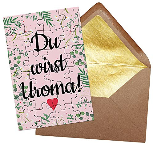 PR Print Royal Foto-Puzzle - Du wirst Uroma - inkl. Briefumschlag mit Gold-Inlay - Geschenk für Oma - Uroma - Verkündung Geburt & Schwangerschaft - 24 Teile