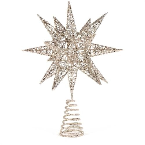 COM-FOUR® Deko Stern Weihnachten - Weihnachtsdekoration Stern aus Metall - Aufsteller Weihnachtsstern mit Glitzer und Paillette